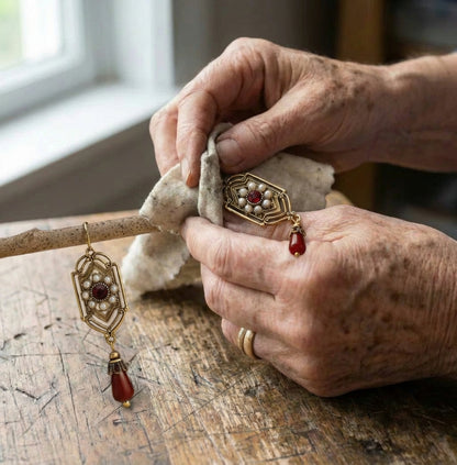 Regal Pearl Red Waterdrop Stone Earrings