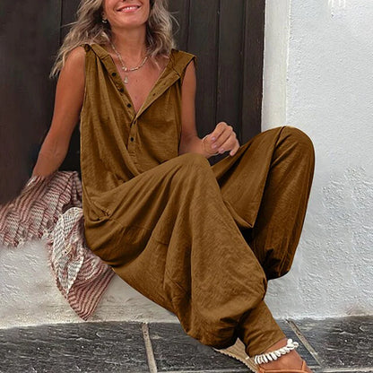 Sleeveless Hooded Linen Jumpsuit