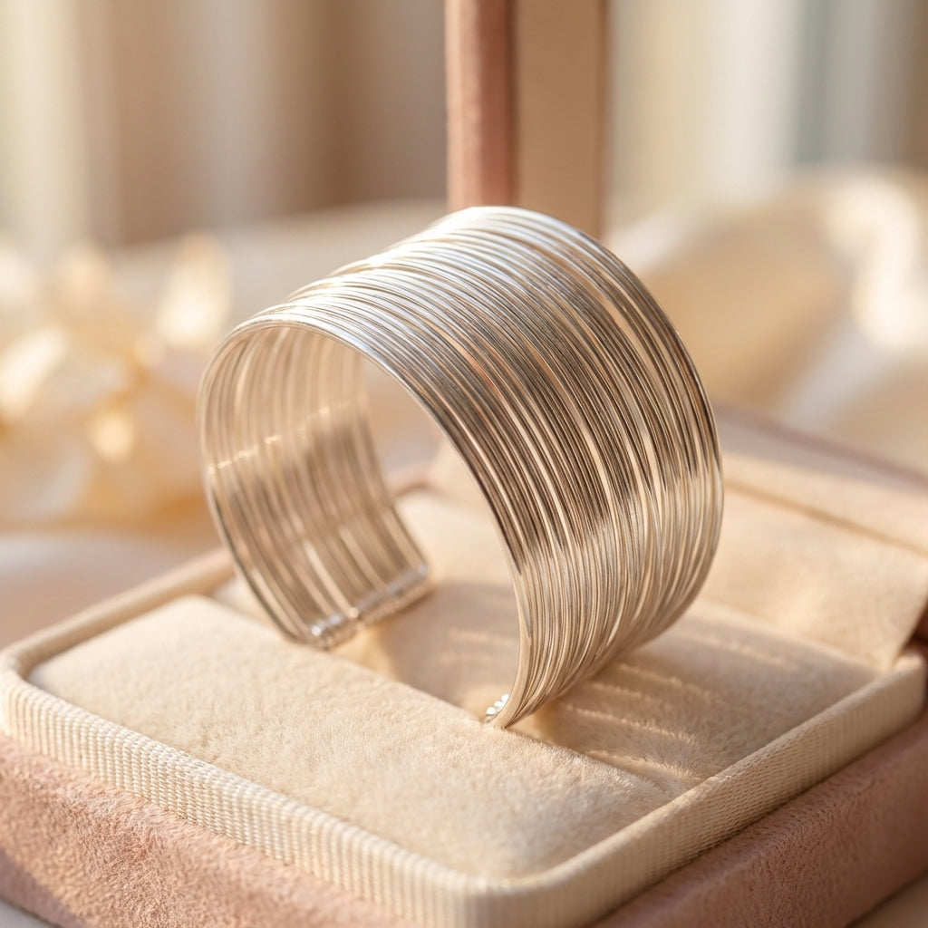Retro Open Cuff String Silver Bracelet