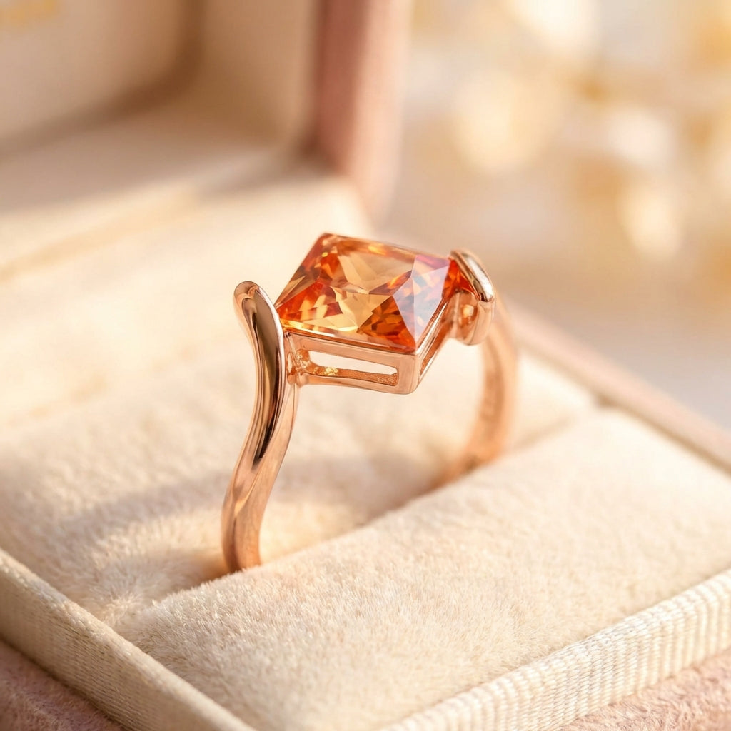 Rose Gold Pyramid Cut Orange Gem Ring