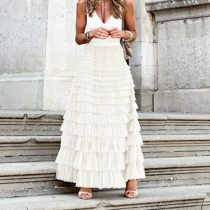 Tiered Ruffle Tulle Maxi Skirt
