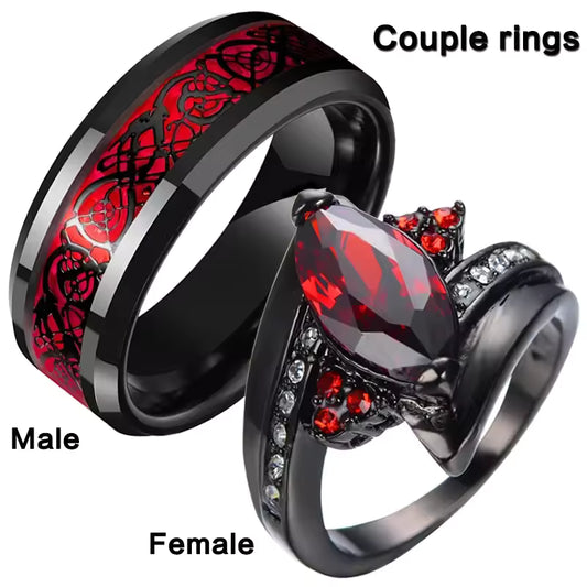 Ruby & Dragon Pattern Ring Set