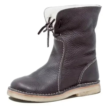 Lace-Up Leather Mid-Calf Boots