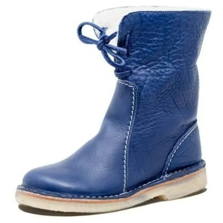 Lace-Up Leather Mid-Calf Boots