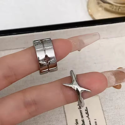 Gothic Cross & Star Open Ring
