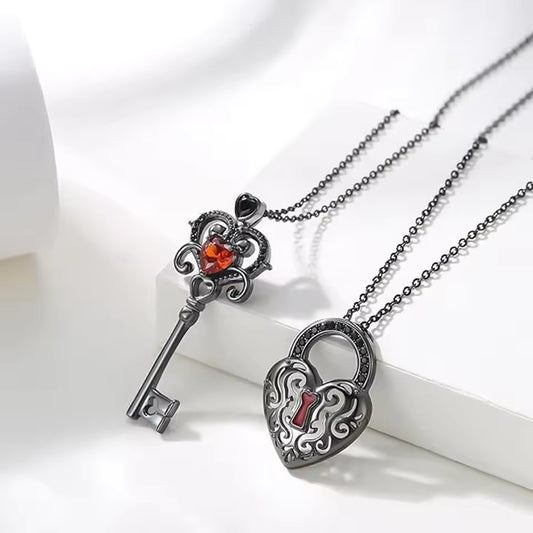 Hollow Heart Key & Lock Necklace