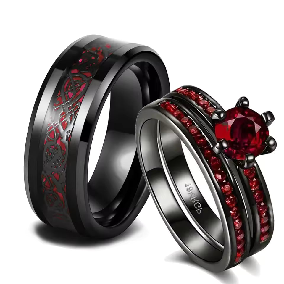 Red Rhinestone & Dragon Ring Set