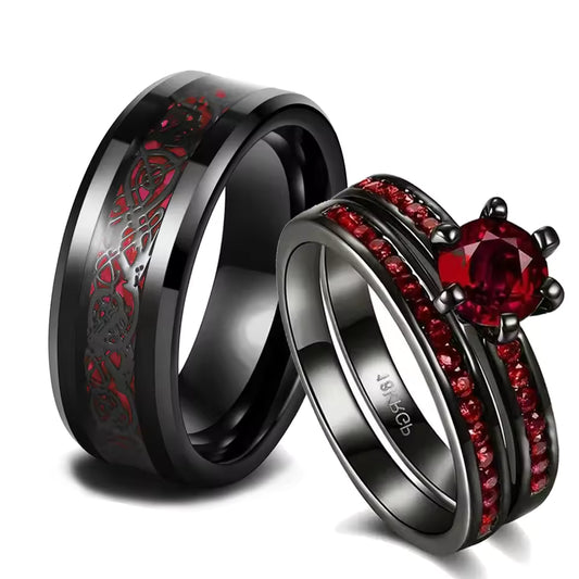 Red Rhinestone & Dragon Ring Set