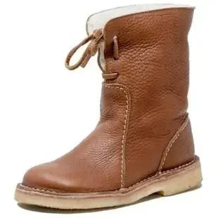 Lace-Up Leather Mid-Calf Boots