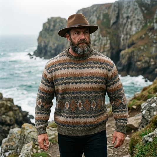 Sand & Slate Allover Aztec Fair Isle Crewneck