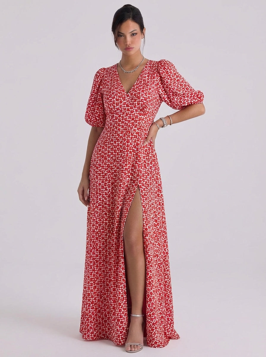 Satin Maxi Dress With Ruffle Hem