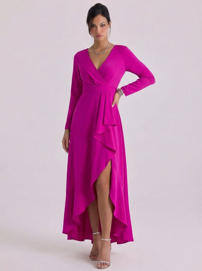 Satin Wrap Maxi Dress With High Slit