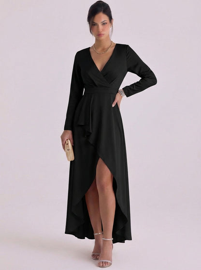 Satin Wrap Maxi Dress With High Slit