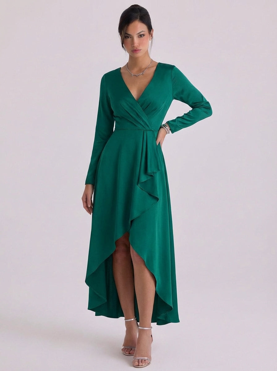 Satin Wrap Maxi Dress With High Slit