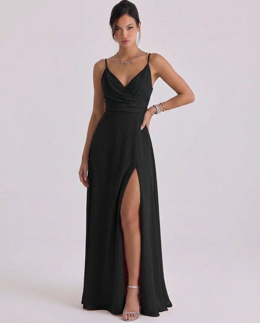 Satin Wrap Waist Maxi Dress With High Slit