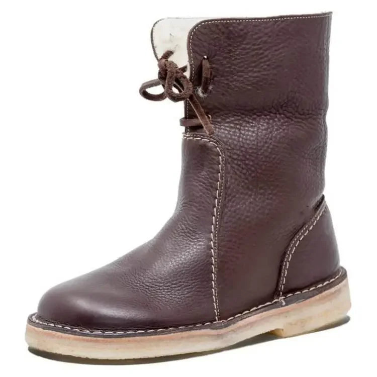 Lace-Up Leather Mid-Calf Boots