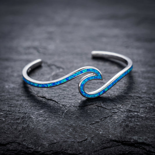 Sea Wave Opal Bracelet In Silver Sustainable Ocean Inspired Jewelry