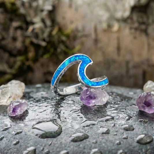 Sea Wave Ring In Opal And Silver Sustainable Ocean Inspired Jewelry