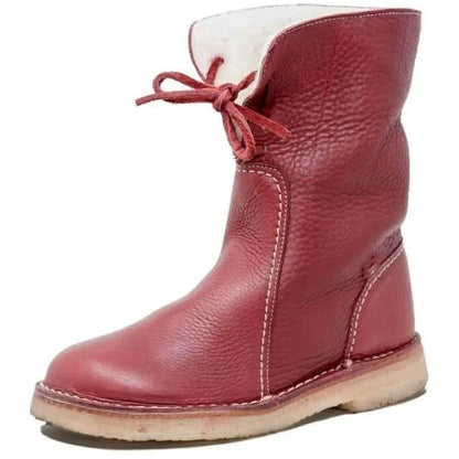 Lace-Up Leather Mid-Calf Boots