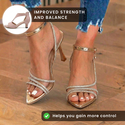 Orthopedic Metallic Slingback Heels - Crystal Rhinestone Strappy Detail