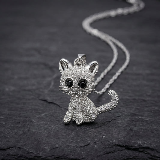 Silver Baby Kittens And Coloured Zirconia Necklace