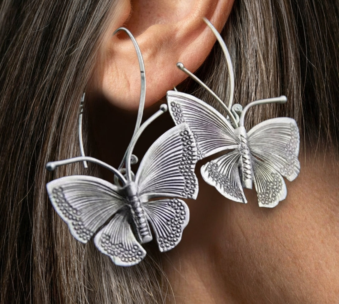 Silver Butterfly Dangle Earrings