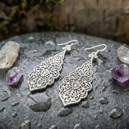 Silver Color Metal Grave Flower Earrings