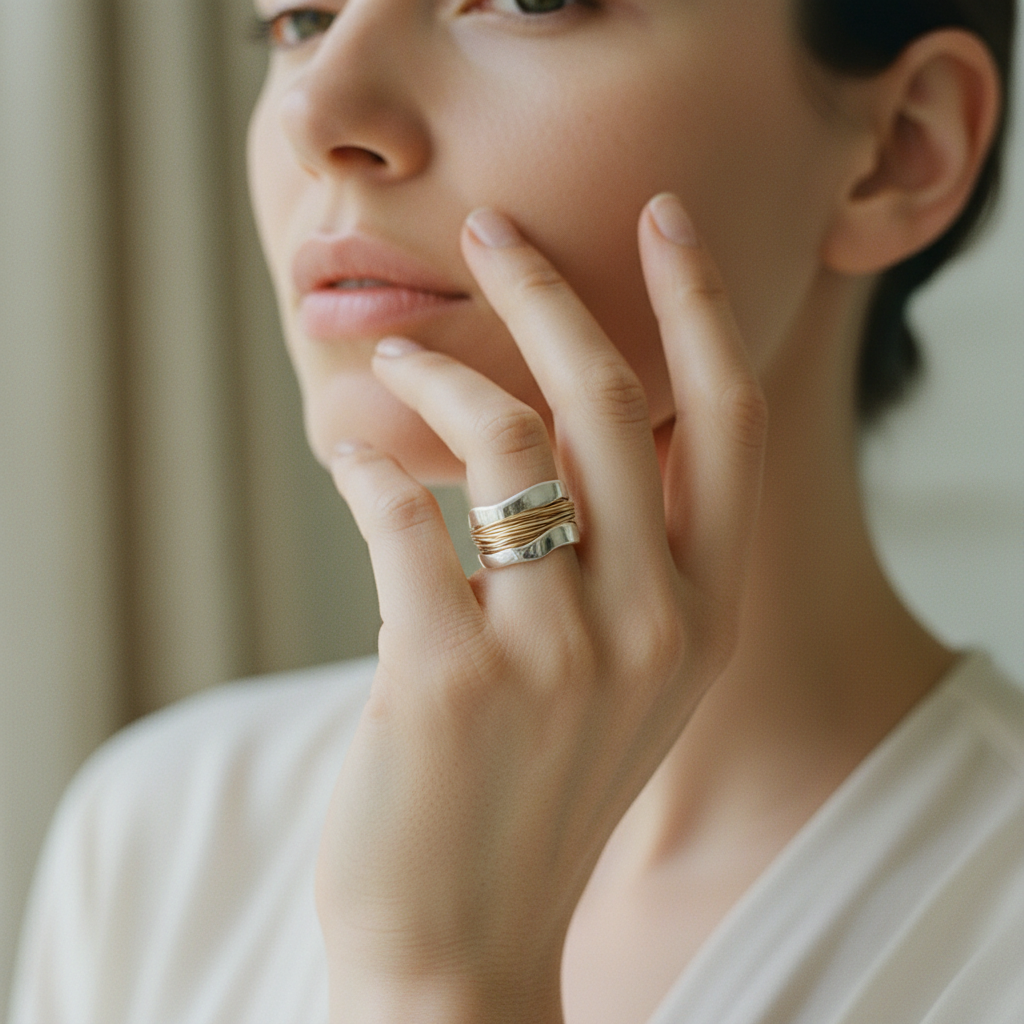 Silver Golden Threads Ring