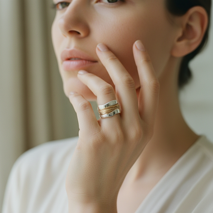 Silver Golden Threads Ring