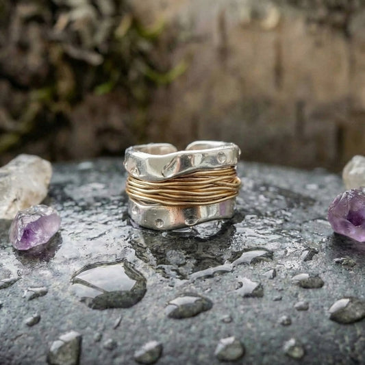 Silver Golden Threads Ring