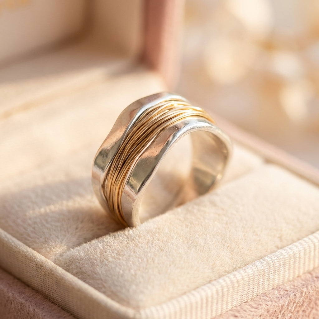Silver Golden Threads Ring