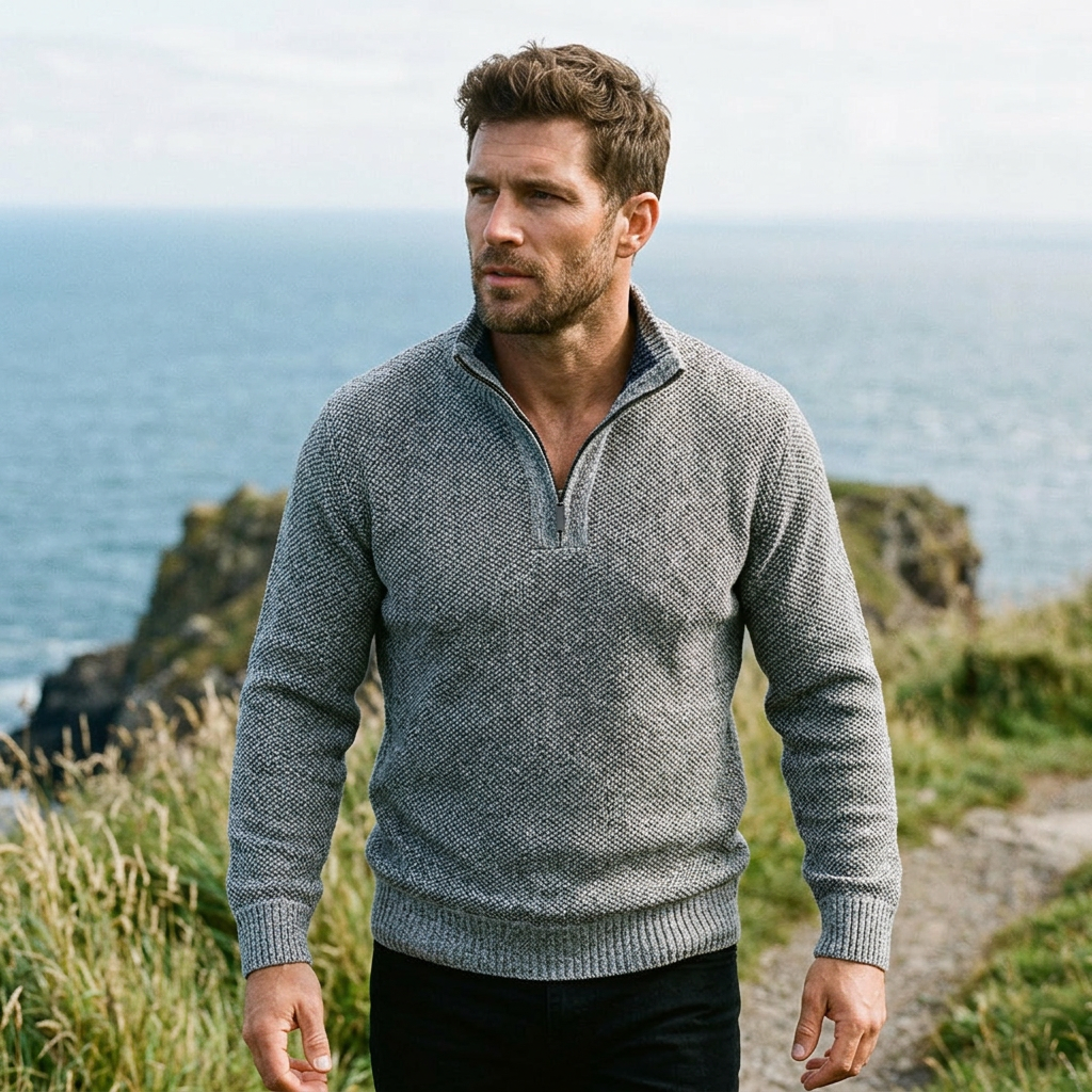 Silver Grey Marl Twist Knit Half Zip