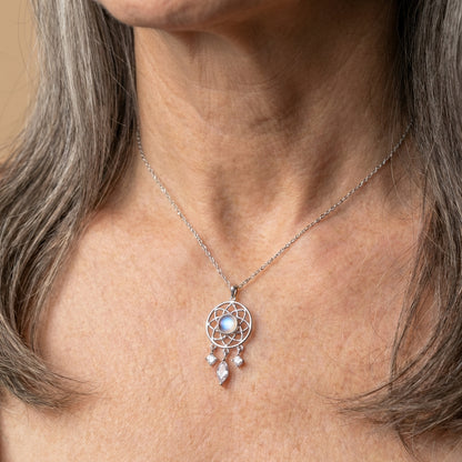 Silver Moon Crystal Dreamcatcher Necklace