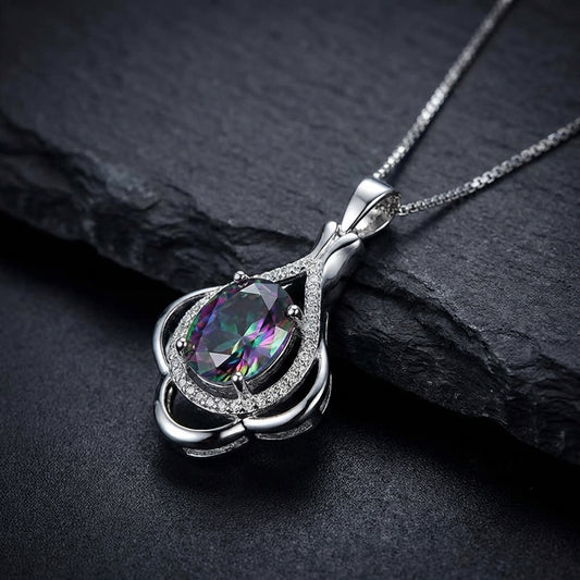Silver Multicolor Gem Pendant Necklace