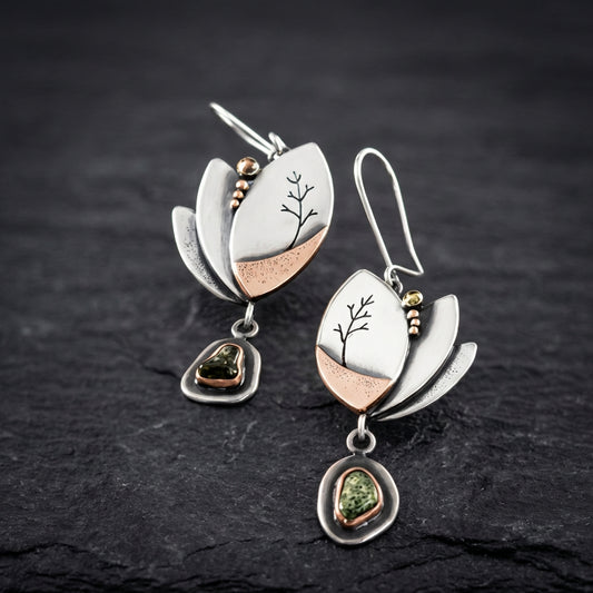 Silver Rose Gold Long Dangle Earrings