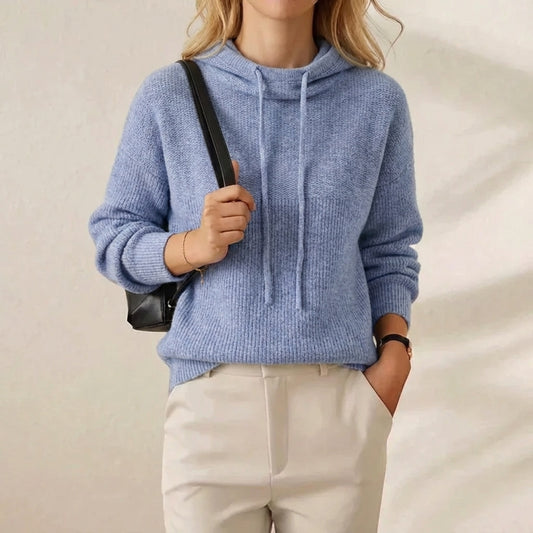 Sky Blue Knit Hoodie Powder Blue Drawstring Hooded Sweater