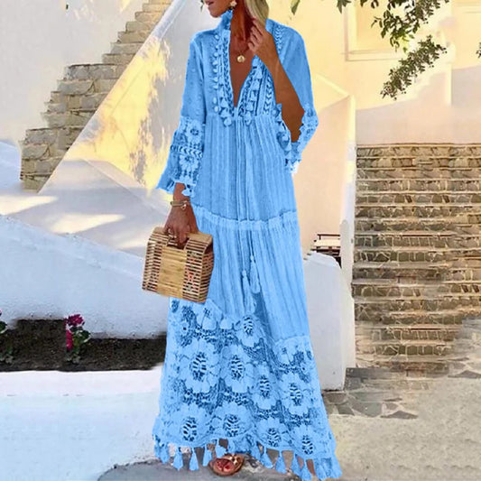 Crochet Lace Tassel Maxi Dress