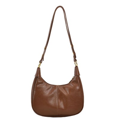 Soft Leather Crescent Shoulder Bag – Adjustable Strap Zip Hobo Purse With Gold