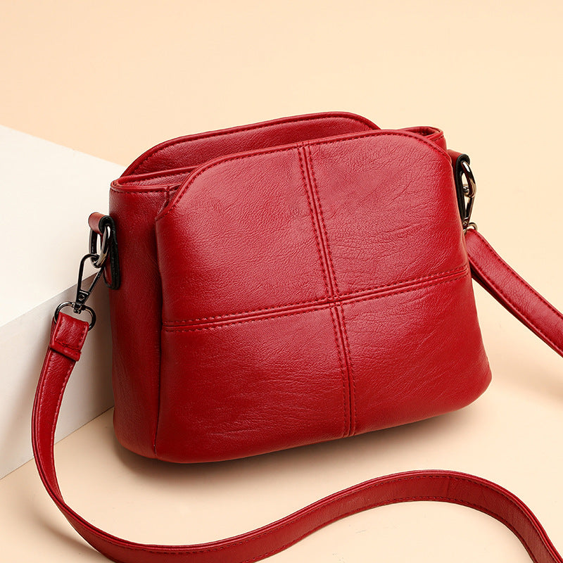 Soft Patchwork Leather Crossbody Bag – Compact Zip Shoulder Purse With Panel Stitch Detail