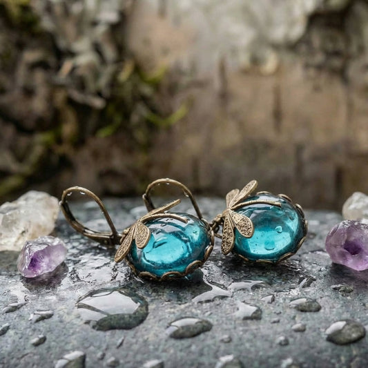 Spherical Dragonfly Earrings In Antique Gold
