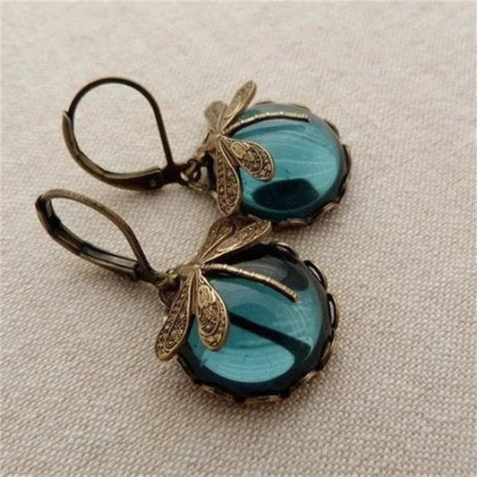 Spherical Dragonfly Earrings In Antique Gold (1)