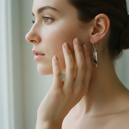 Square Leaf Dangle Silver Earrings