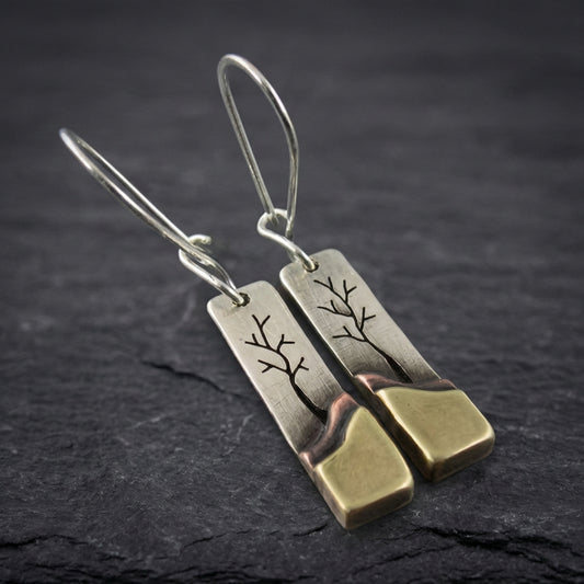Square Leaf Dangle Silver Earrings