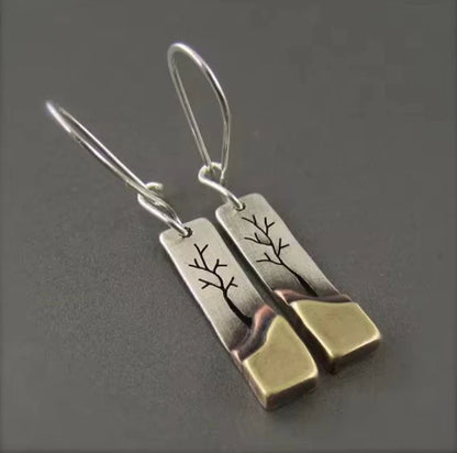 Square Leaf Dangle Silver Earrings