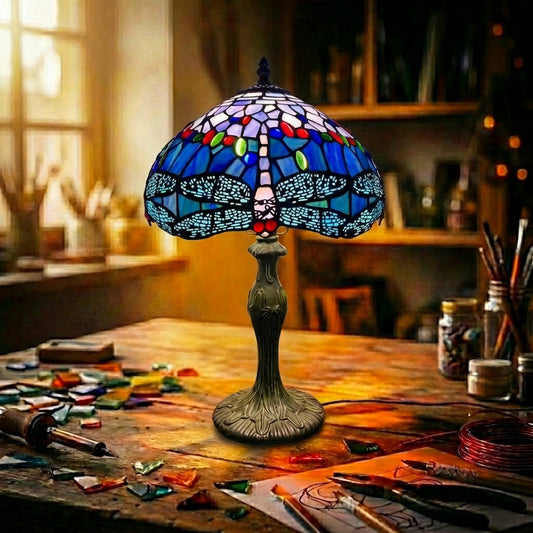 Stained Glass Dragonfly Table Lamp   Blue Gradient