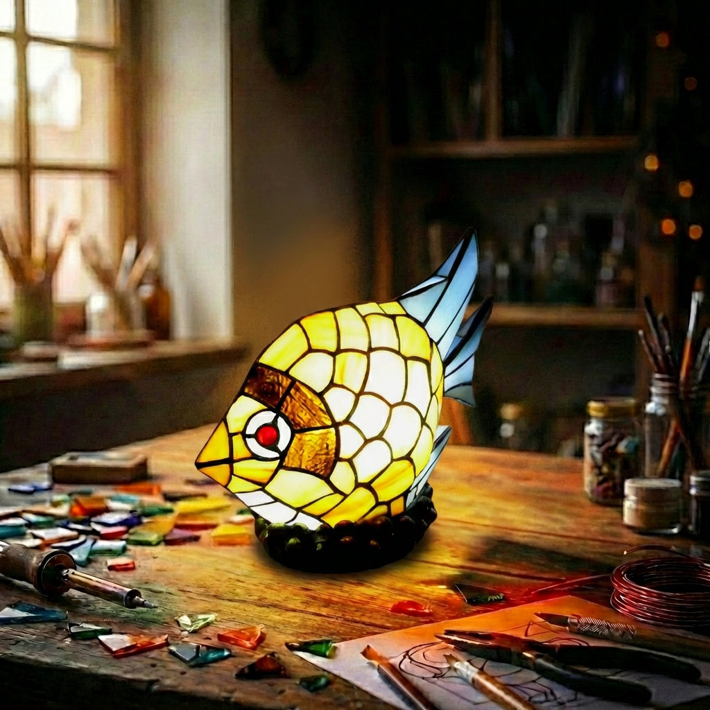 Stained Glass Fish Nightlight   Yellow & White