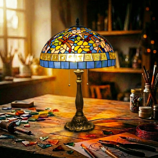 Stained Glass Floral Table Lamp   Multicolor