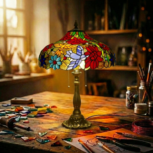 Stained Glass Hummingbird Table Lamp   Multicolor Floral