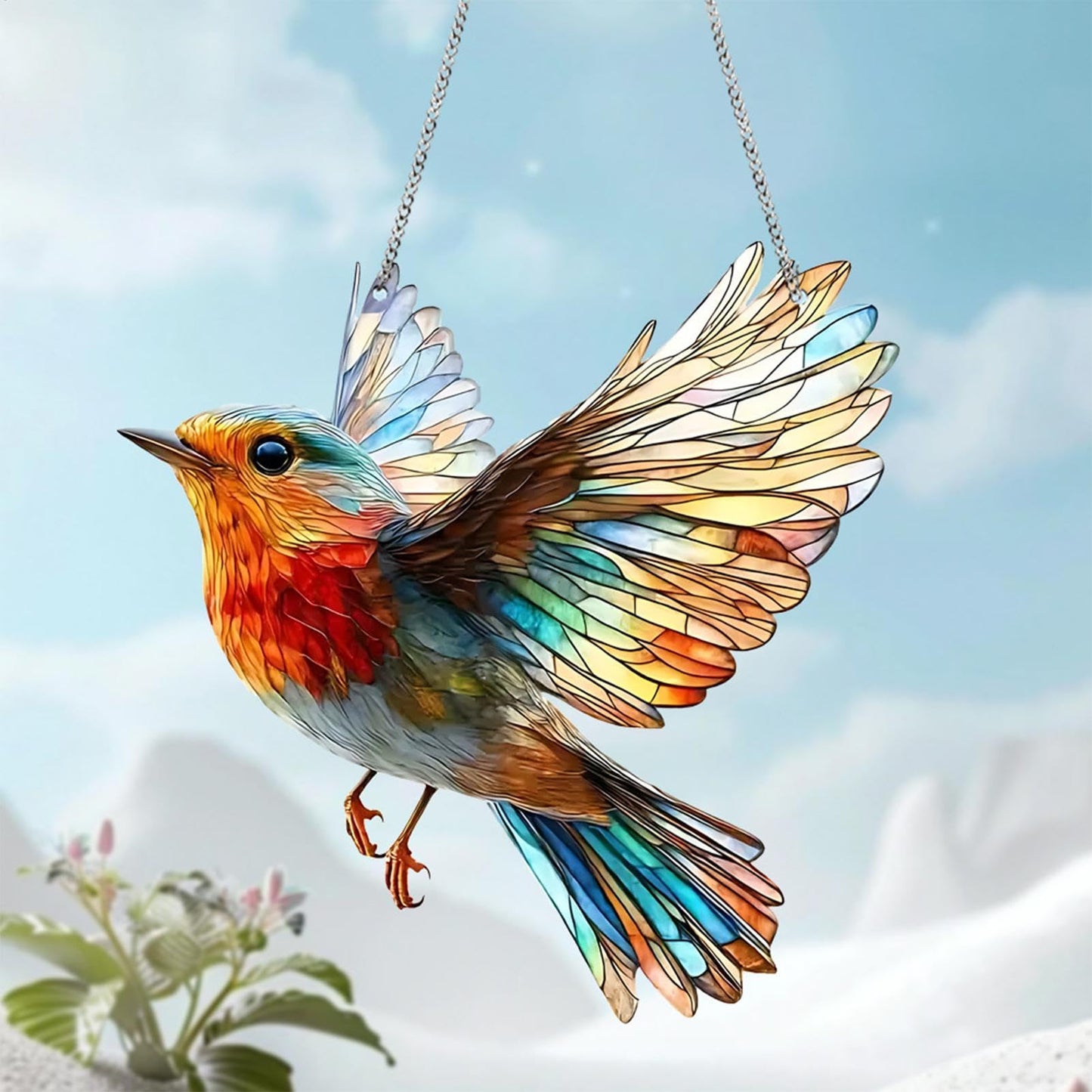 Stained Glass Robin Suncatcher   Spread Wings Design