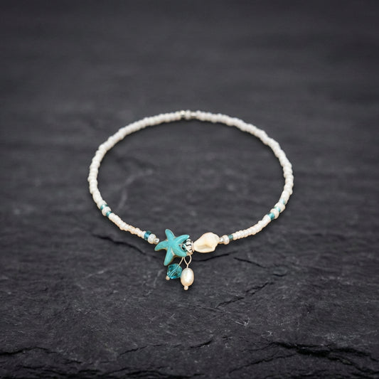 Star And Shell Anklet Bracelet With Natural Stones